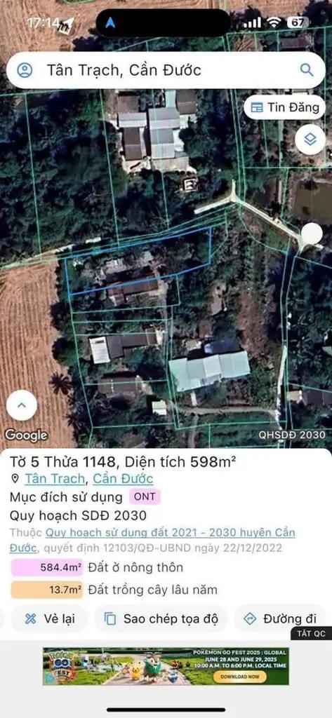 Lô đất 600m thổ cư, xã Tân Trạch, huyện Cần Đước, tỉnh Long An