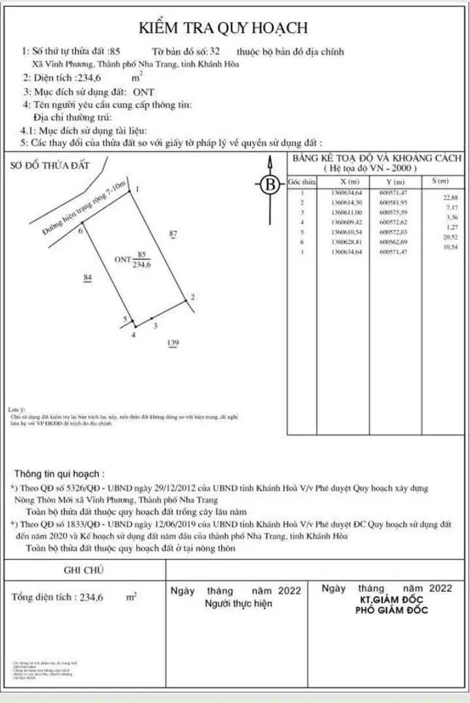 Main-Cần tiền BÁN GẤP 234,6m2 đất thổ cư, ngang 10m Vĩnh Thành, Vĩnh Phương, Nha Trang chỉ 4 tỷ-4