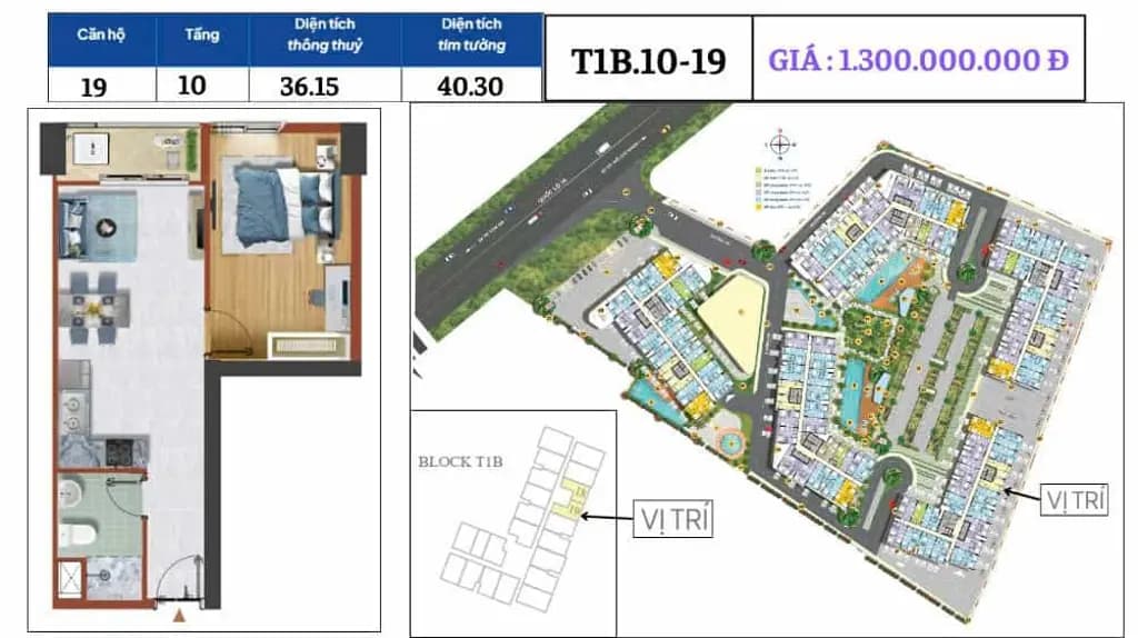 Bán căn hộ 1PN Tháp T1B Destino Centro – Tầng 10 | Giá 1,3 tỷ