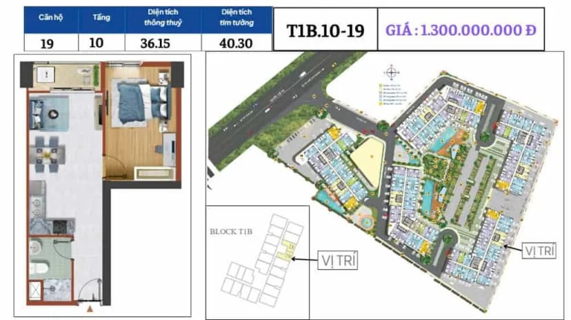 Bán căn hộ 1PN Tháp T1B Destino Centro – Tầng 10 | Giá 1,3 tỷ