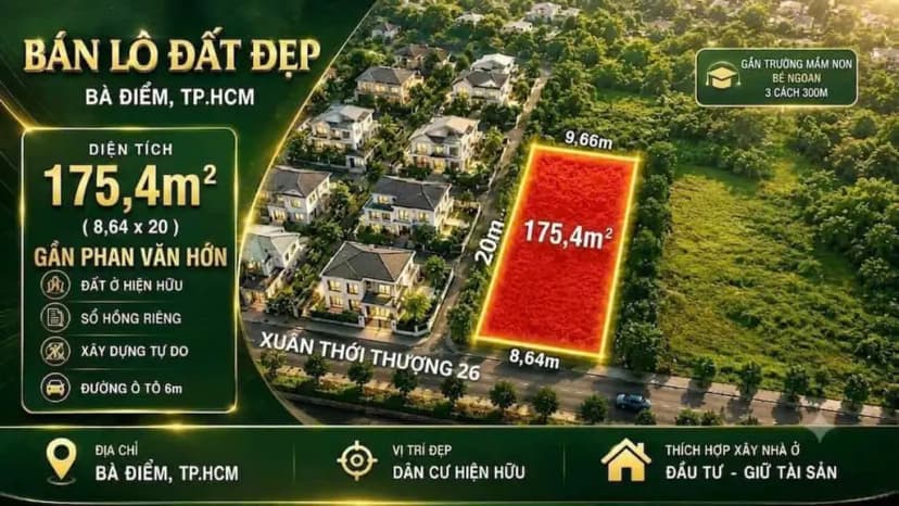 Bán lô đất mặt tiền XTT26, rộng 8,6m ở Bà Điểm - DT 175m2, giá 6,5 Tỷ (1)