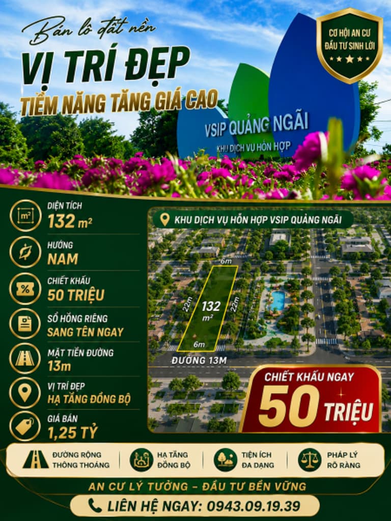 BÁN LÔ ĐẤT NỀN ĐẸP VSIP – HẠ TẦNG HOÀN THIỆN, VỊ TRÍ TIỀM NĂNG