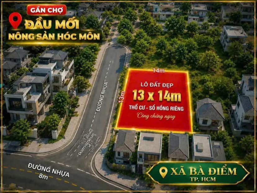 Bán lô đất thổ cư xã Bà Điểm 13x14m, đường nhựa 7m, gần chợ Đầu Môi. Giá 6,4 Tỷ (1)