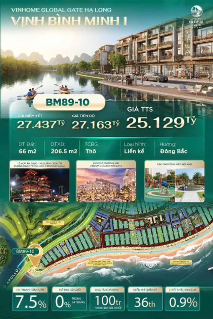Bán biệt thự liền kề 2 view công viên và view Vịnh nằm ngay sát đường Apolo 60m