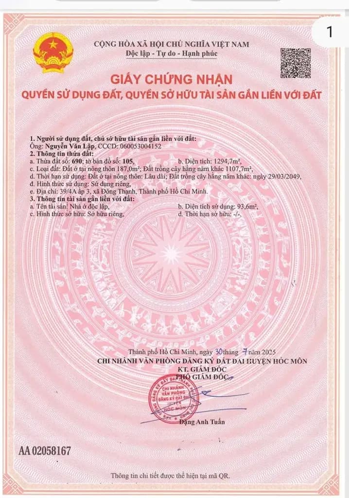 Bán Nhà riêng 1294.7m2 có sẵn 187 m2 thổ cư tại Đường Nhị Bình 17 Xã Nhị Bình Huyện Hóc Môn TP. Hồ Chí Minh.siêu hót.