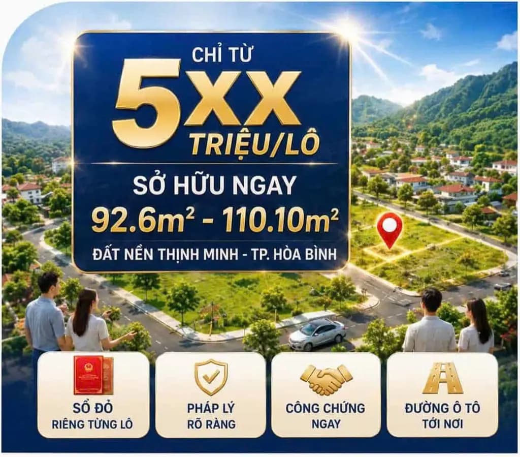 Main-Bán đất đối diện trường Mầm Non Hợp Thành - TP Hòa Bình - 2 mặt tiền 110m2 5xx-3