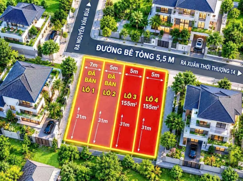 Bán 2 lô đất siêu dài đường Nguyễn Văn Bứa, gần ngã ba Giòng,  KT5x31m, giá 2,55 Tỷ
