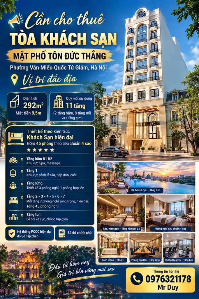 Main-Cho thuê Khách sạn cao cấp Đường Tôn Đức Thắng Phường Văn Miếu Quận Đống Đa, 292m2 x 11T-0