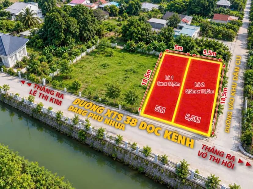 Bán 2 lô đất mặt tiền XTS 38, view kênh, gần Võ Thị Hồi, KT 5x18,5m, giá 4,9 Tỷ