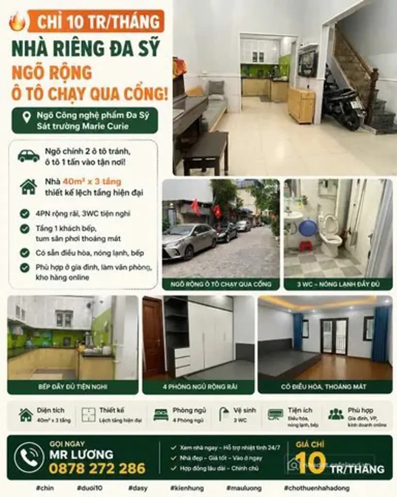 Main-CHO THUÊ NHÀ RIÊNG ĐA SỸ - KIẾN HƯNG 42M² X 3 TẦNG – NGÕ RỘNG Ô TÔ QUA – GIÁ 10 TR/THÁNG-4