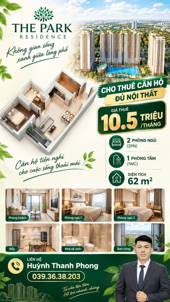 Main-Cho thuê 2PN1WC 62m2 - 10.5 triệu/tháng - The Park Residence-0
