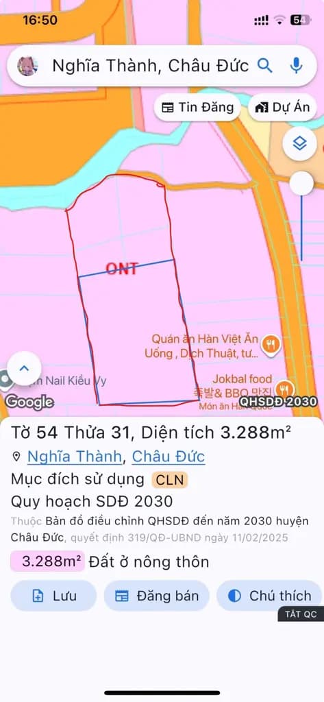 CHÍNH CHỦ BÁN QUỸ ĐẤT 5.380 m2 – SÁT KHU TÁI ĐỊNH CƯ SONADEZI SUỐI NGHỆ – GẦN KCN CHÂU ĐỨC