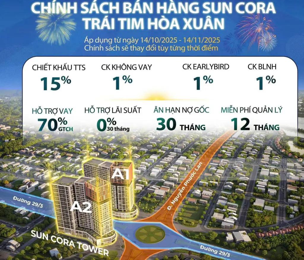 Bán căn hộ chung cư, diện tích 54,4m2, 1PN+, dự án CORA Tower Đà Nẵng