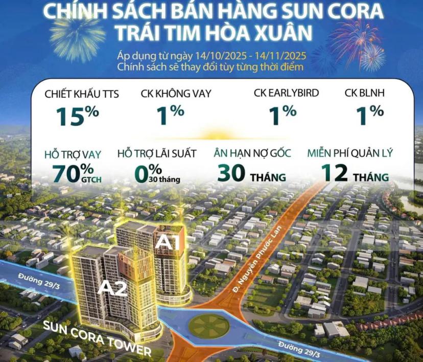 Bán căn hộ chung cư, diện tích 54,4m2, 1PN+, dự án CORA Tower Đà Nẵng