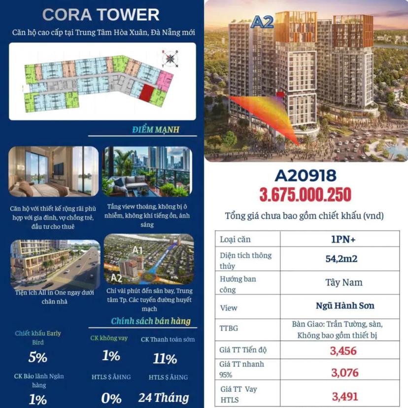 🏙 CORA TOWER – Căn hộ 1PN+ lý tưởng dành cho gia đình nhỏ ở tại Tp. Đà Nẵng!