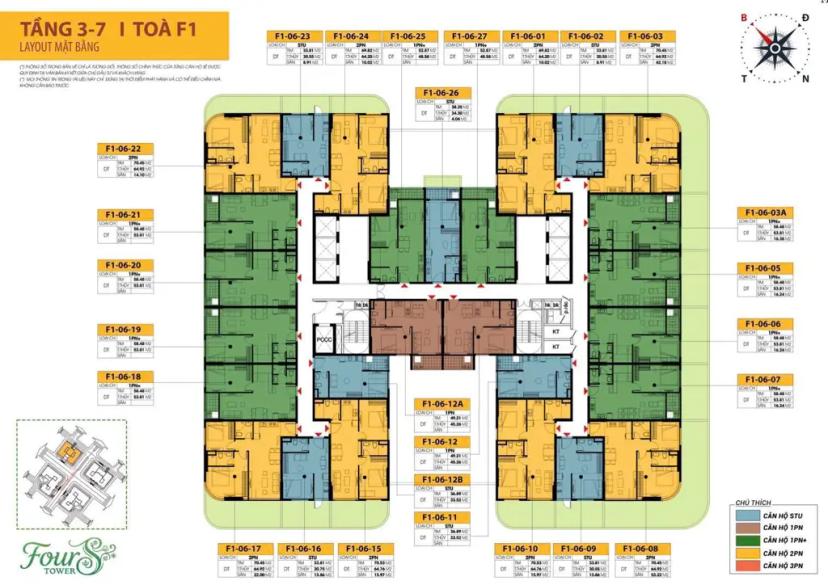 Căn hộ 1PN+ diện tích 58,48m2 Sun Fours Tower Đà Nẵng