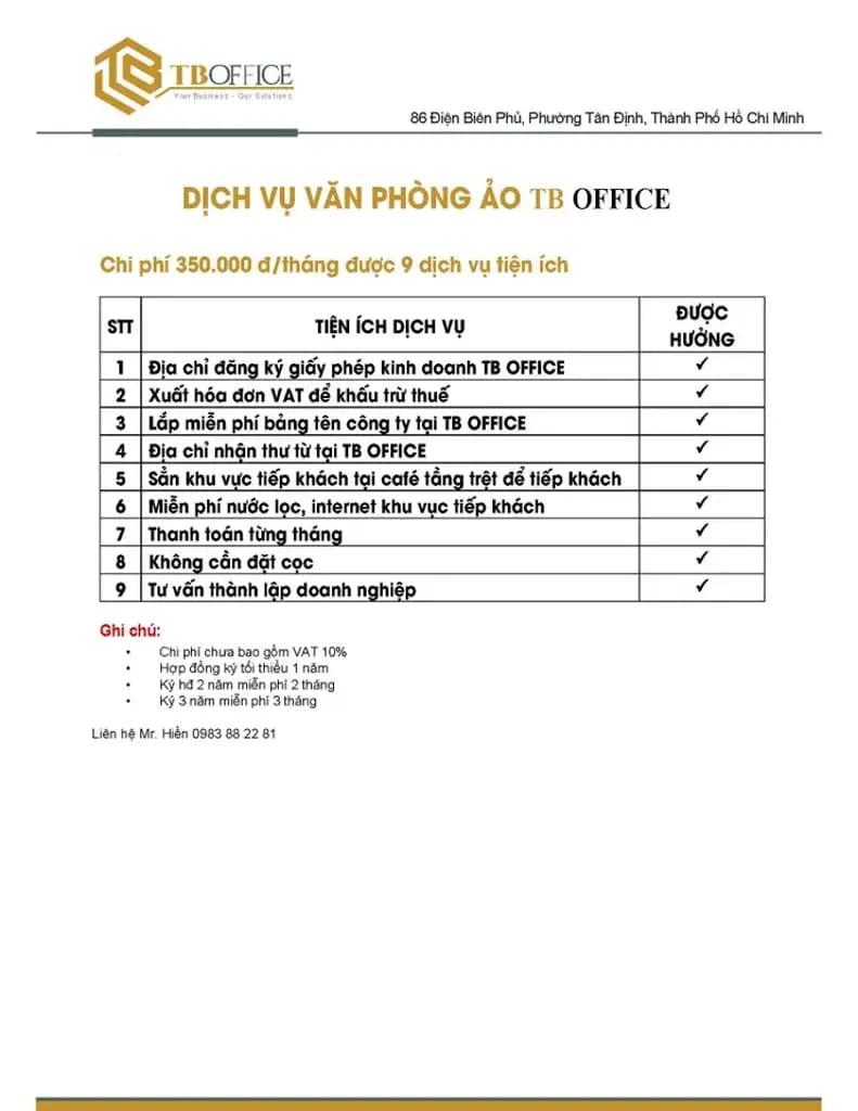 Main-Cho thuê Văn phòng Ảo, giá 350 ngàn/ tháng tại Tòa nhà 86 Điện Biên Phủ, P. Đa Kao, Q.1, TP. Hồ Chí Minh-3