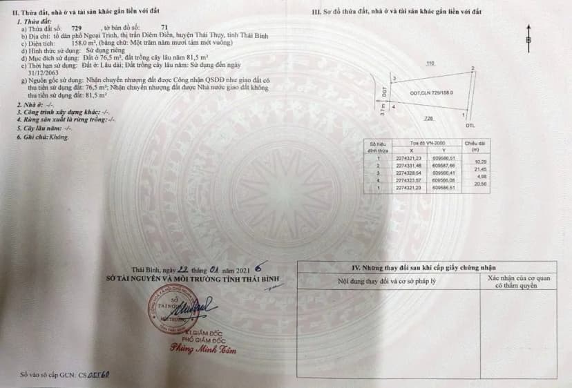 Chính chủ cần bán thửa đất đẹp 158m2 có sẵn 76.5 m2 thổ cư, đất nở hậu, giá 2.2 tỷ, mặt tiền Phố Phan Bội Châu