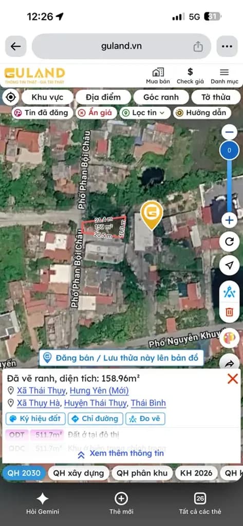 Main-Chính chủ cần bán thửa đất đẹp 158m2 có sẵn 76.5 m2 thổ cư, đất nở hậu, giá 2.2 tỷ, mặt tiền Phố Phan Bội Châu-2