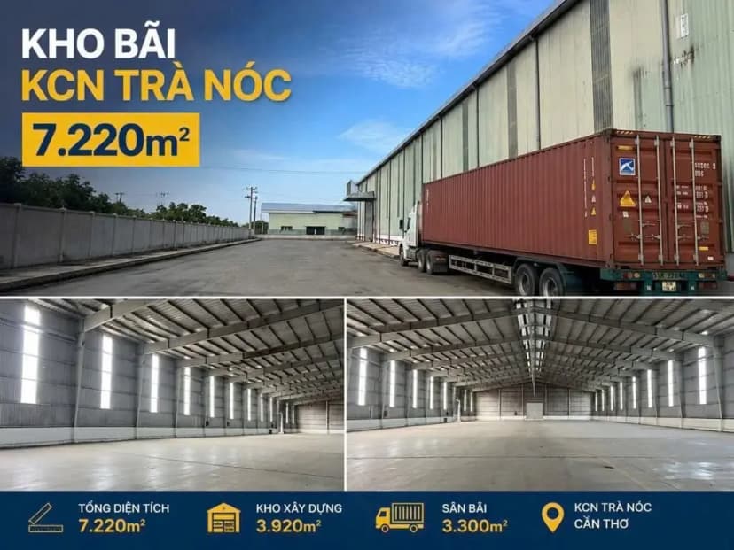 Cho thuê Kho, nhà xưởng 7220m2 giá 294 triệu/tháng KCN Trà Nóc