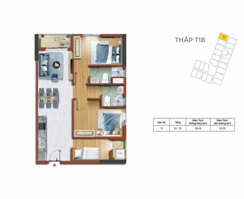 Main-HOT Căn hộ 2PN+ 2WC 63m² giá 1,9 tỷ – View trọn 2 hồ bơi, tầng đẹp tại dự án Destino Centro-0