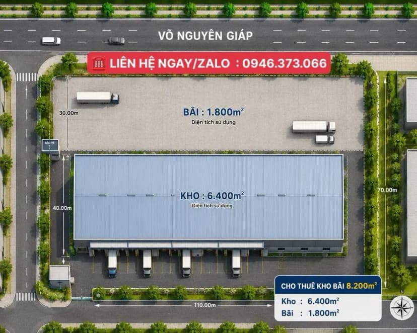 SIÊU KHO LOGISTICS 8.200M² MẶT TIỀN ĐẠI LỘ VÕ NGUYÊN GIÁP: PCCC TỰ ĐỘNG, CONT 40FT CHẠY 24/7