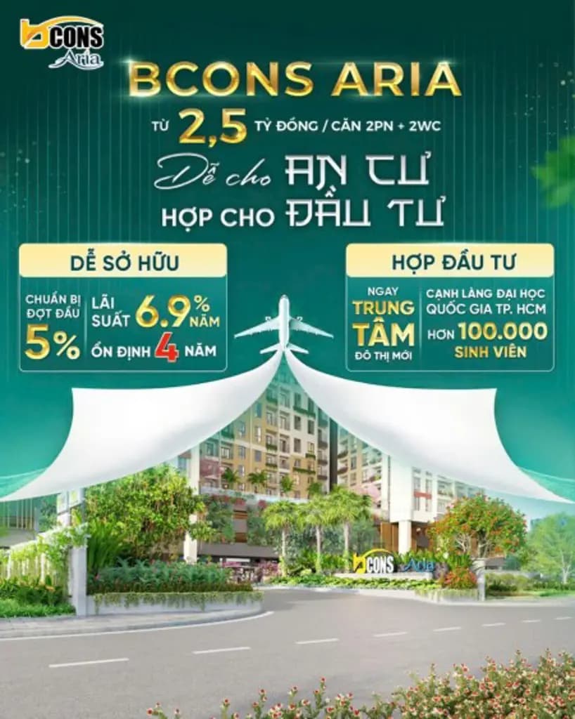 2PN 2WC – 2,5 TỶ | TÌM MỘT NƠI AN CƯ CHO CẢ GIA ĐÌNH TẠI BCONS ARIA