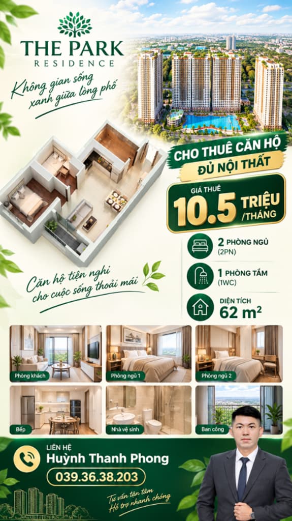 Main-Cho thuê 2PN1WC 62m2 - 10.5 triệu/tháng - The Park Residence-0