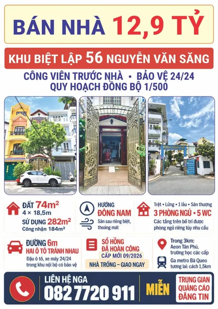 Main-Bán Nhà ĐẸP trong KHU BIỆT LẬP 56 Nguyễn Văn Săng giá chỉ 12.9 tỷ (4x18.5m=74m²)-0