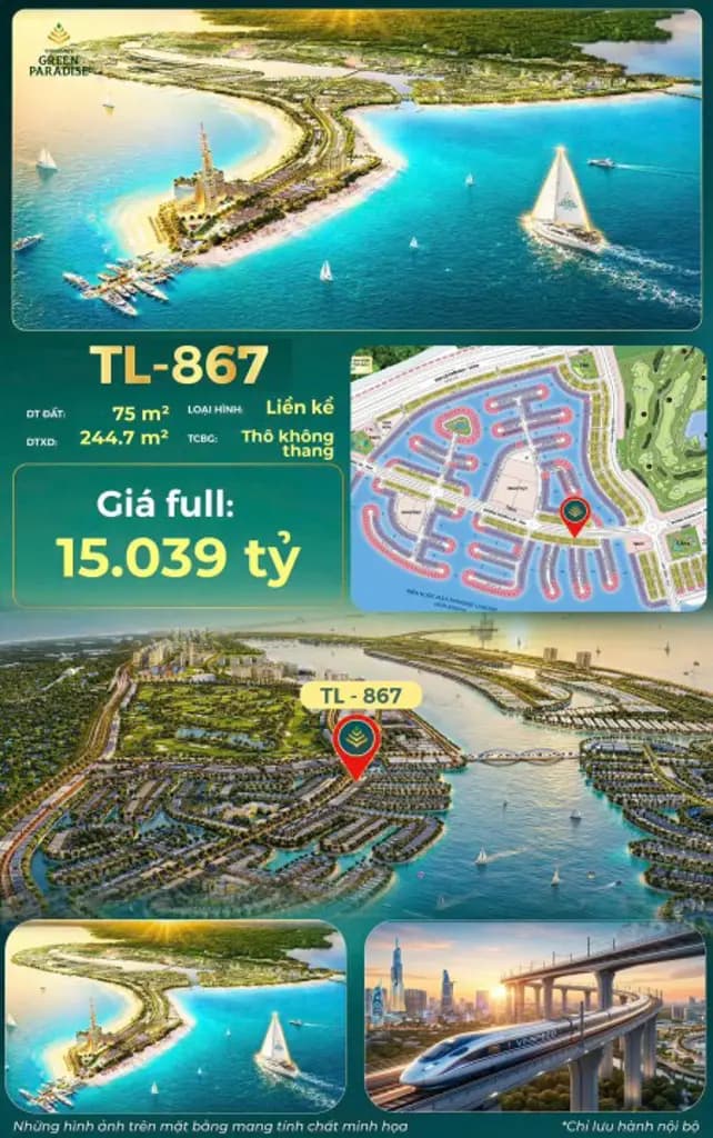 VINHOMES GREEN PARADISE CẦN GIỜ – LIỀN KỀ 75m² MẶT TRỤC CHÍNH, GIÁ TỪ 10 TỶ