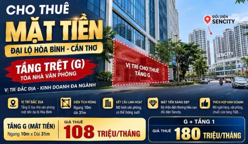 🏢 cho thuê mặt tiền đại lộ hòa bình – 310m² – từ 108 triệu/tháng