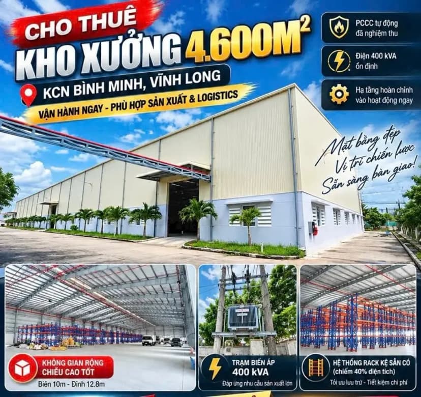 🔥 XƯỞNG VIP KCN BÌNH MINH 4.600M² CHỈ VỚI 73 TRIỆU – PCCC TỰ ĐỘNG, VÀO LÀM NGAY! 🔥