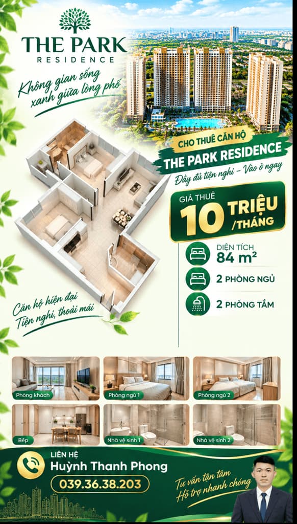 Cho thuê 2PN2WC 84m2 - 10 triệu/tháng - The Park Residence Nhà Bè
